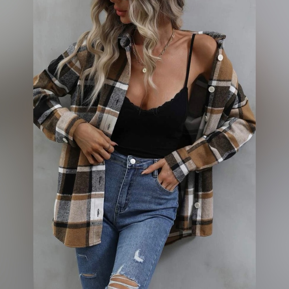 Brown Plaid Button Up Flannel - size M